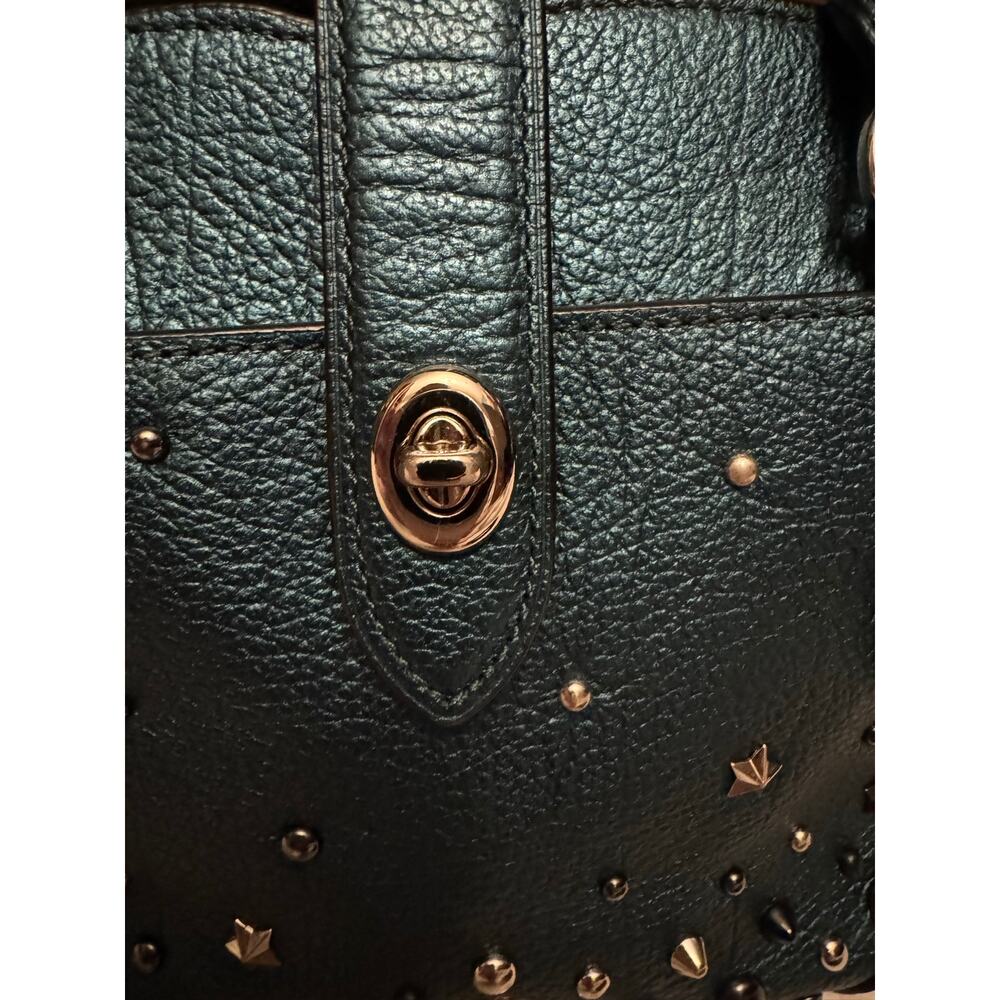 Coach Rare Turquoise Mercer Rivet Satchel 24 Silver Clove - Picture 3 of 10